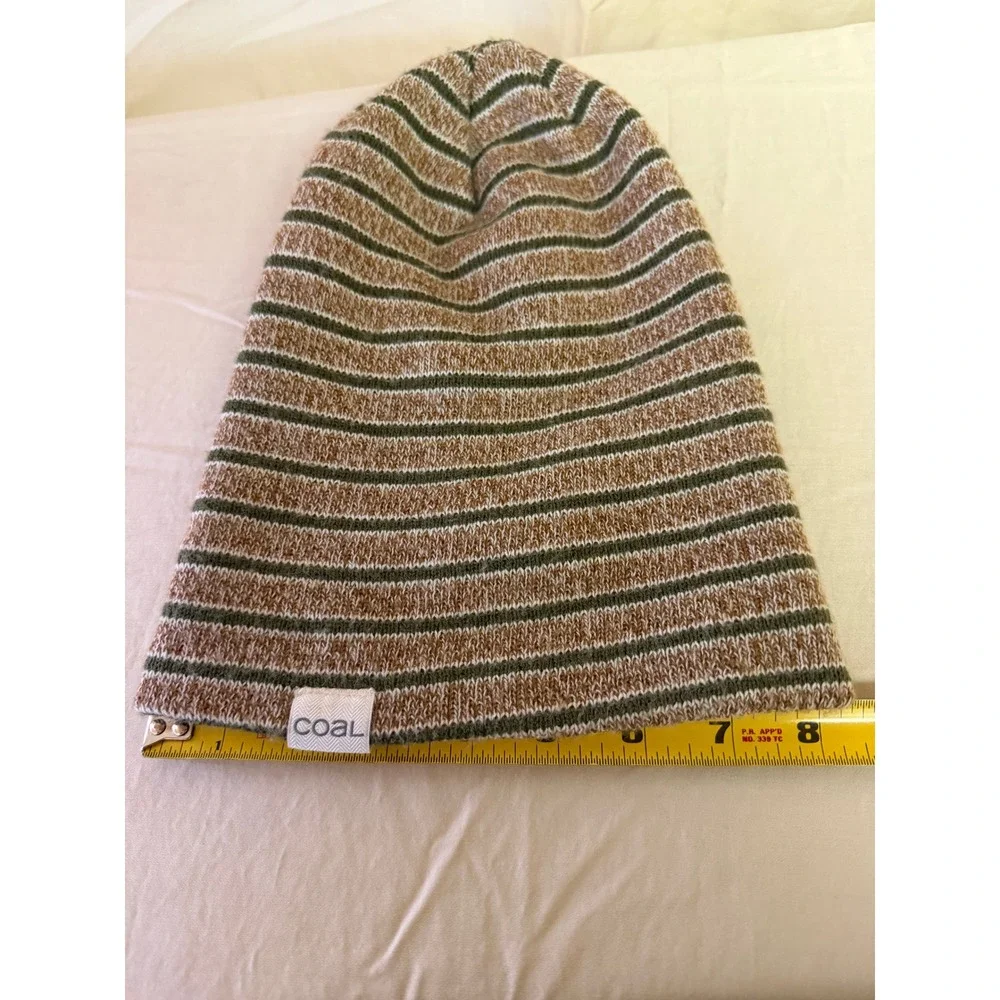 Coal Beanie Hat Unisex OS Brown Green Striped Knit Made in USA